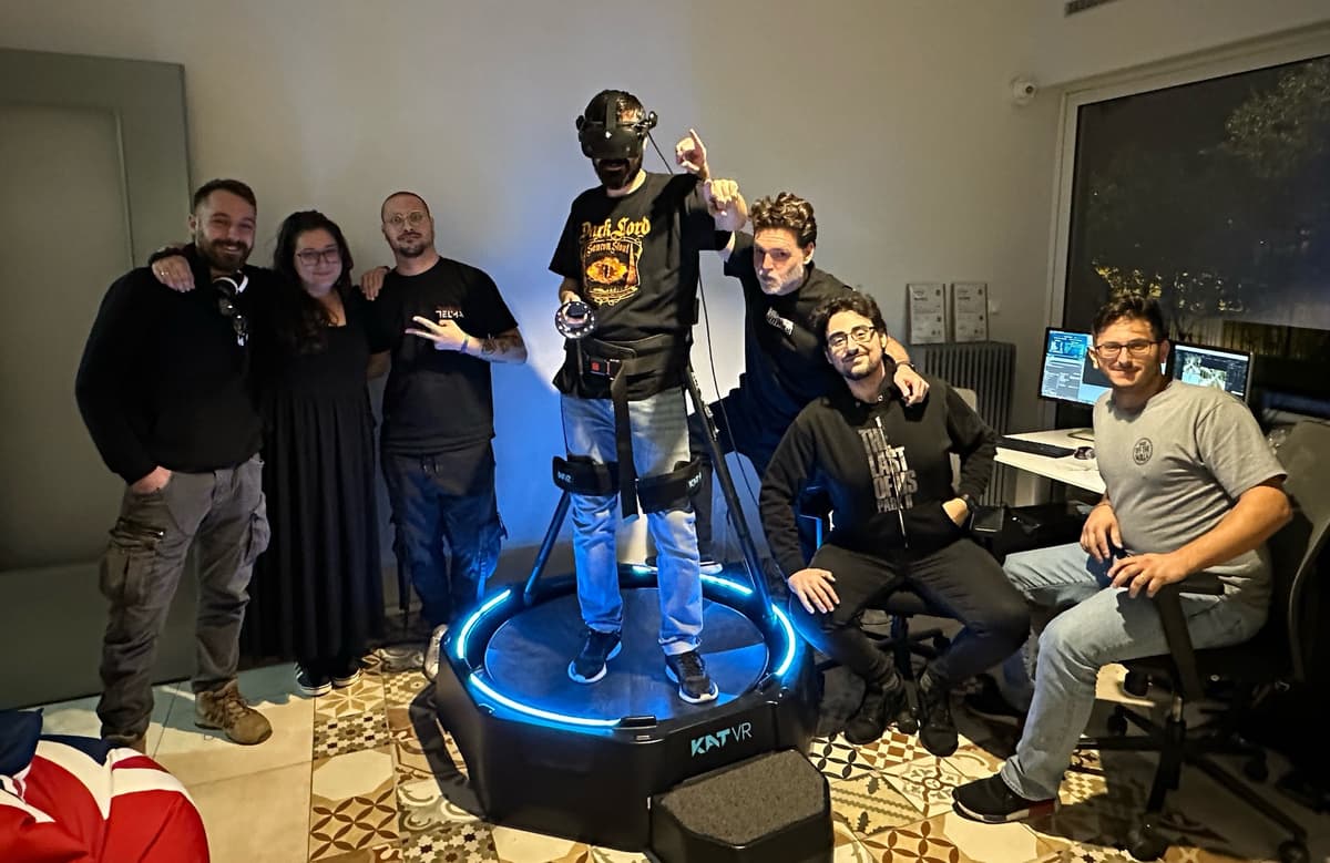 The IPHIGAMES team with a VR treadmill setup.